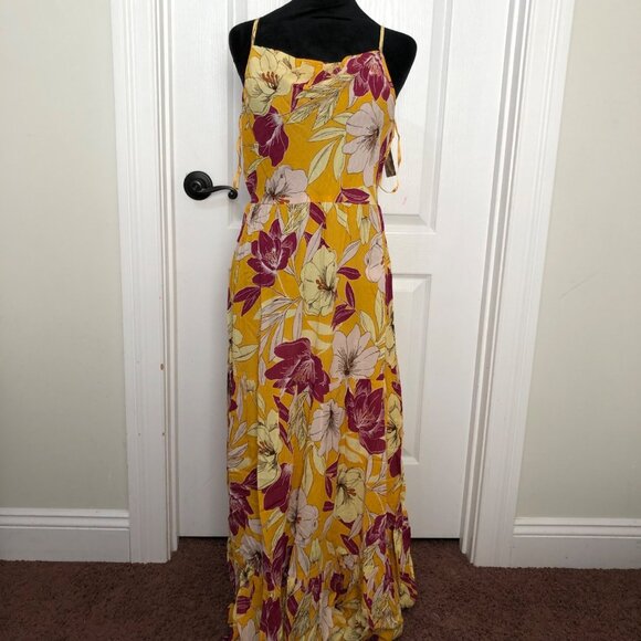 Bo.G Collective Floral Maxi Dress Spaghetti Strap‎ Yellow & Fuchsia Size Medium - Picture 5 of 12